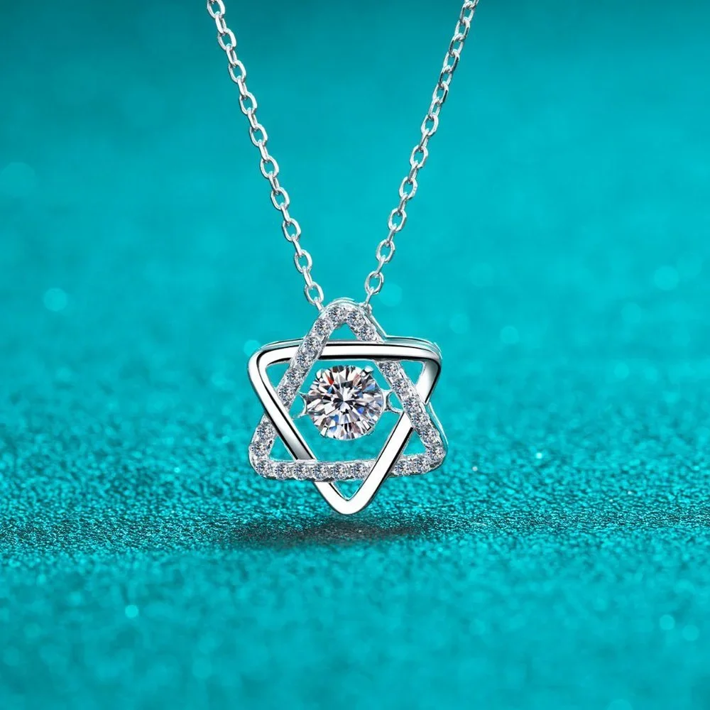 Certified 1/2ct. t.w. Diamond Moissanite Dancing Star Necklace NEW - Picture 2 of 8
